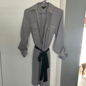 Express Gray Shirt Dress with Black Belt